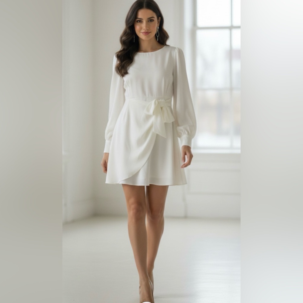 Lulu's Cream Off-Shoulder Asymmetrical Gown with Bishop Sleeves